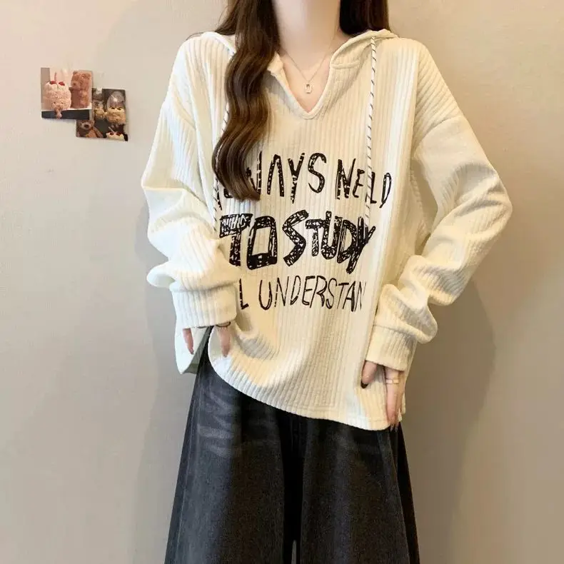 

Oversized Design Hooded Sweatshirt for Women New Style Fat Mm Loose and Lazy Long Sleeved Base Top