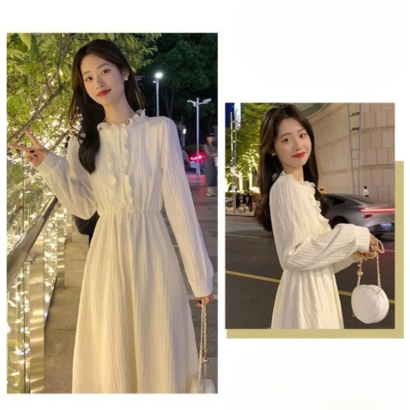 فستان على الطراز الفرنسي ربيع الخريف الشتاء نمط جديد للمرأة بأكمام طويلة الراقية الشيفون الخفيف الفاخر #5