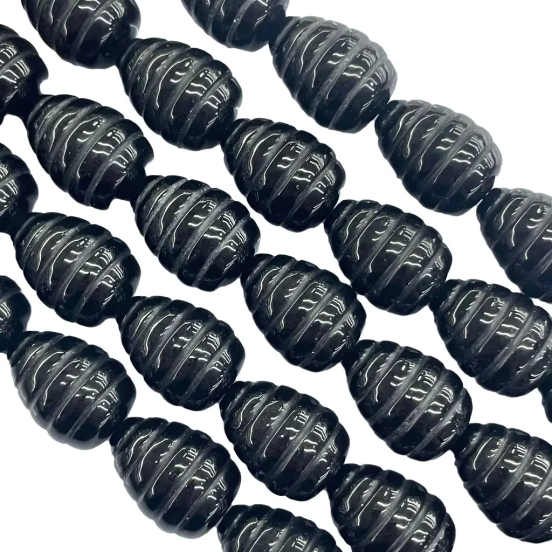 Black Agate Drop Threaded Beads 38cm FPPJ Wholesale Loose Beads for DIY Jewelry Making Nature-Inspired Necklace Components