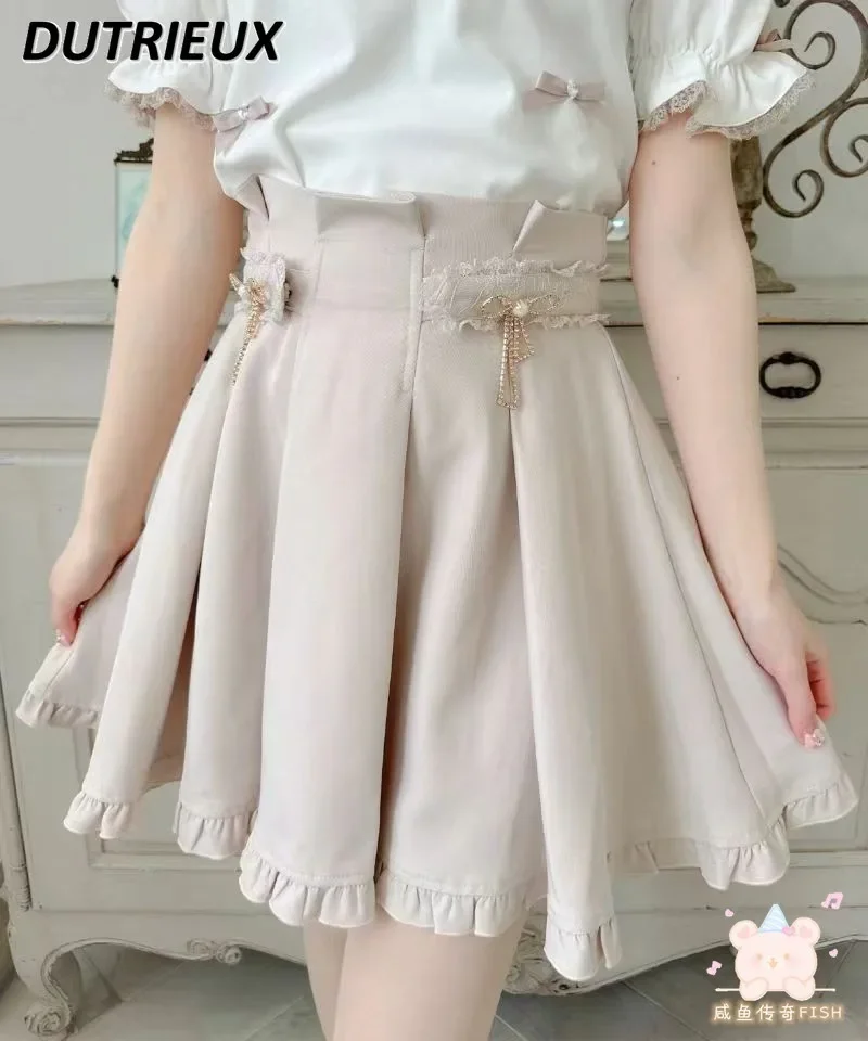 

Japanese Rojita Skirt Women Summer New Bow Rhinestone Lace Mine Series Mass-Produced Lolita All-Match Sweet Cute Mini Skirt