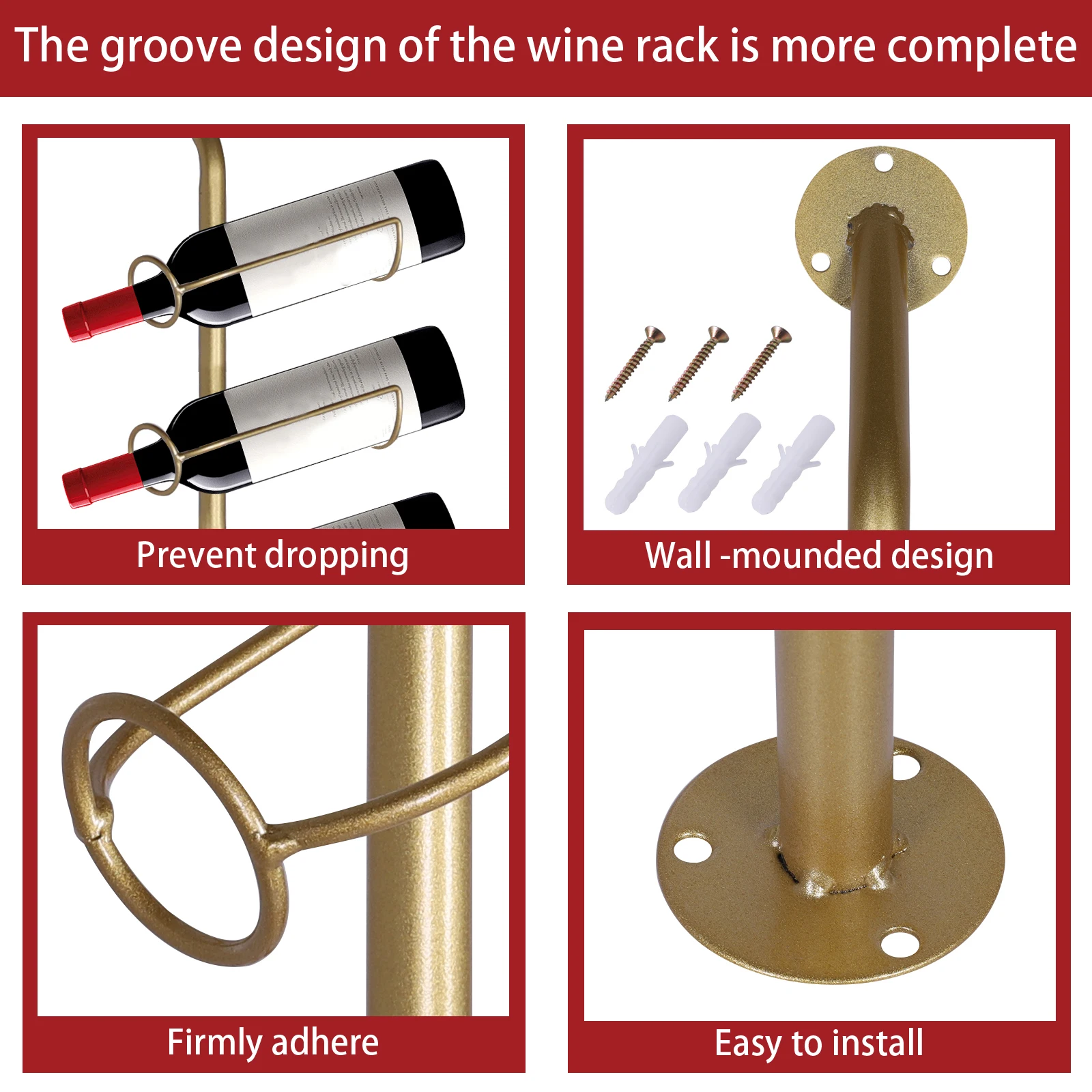 

Iron Wine Bottle Display Holder for 12 Wine Bottles 3/6 Pack Metal Wall Hanging Wine Holder Space-saving for Home Kitchen & Bar