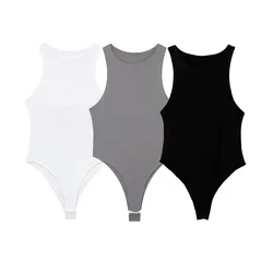 HXAO Knitted Bodysuit 2024 Autumn Knitted Tank Top Ladies Fashion Casual Sexy Sleeveless White Grey Black Body Clothes Woman