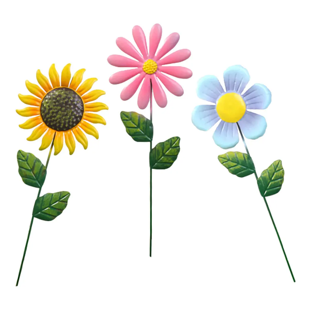 

3pcs Iron Art Flower Stake Decorative Stakes Wear-Resistant For Lawn Spring Decoration Metal Stake Yard Pick Flower Lawn Sign