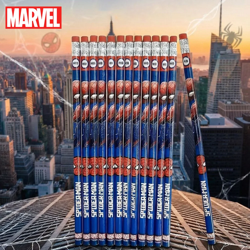 12PCS Marvel Officially Licensed Spider-Man Pencil Set Anti-break Core with Eraser Head Cute Cartoon Drawing Stationery Supplies