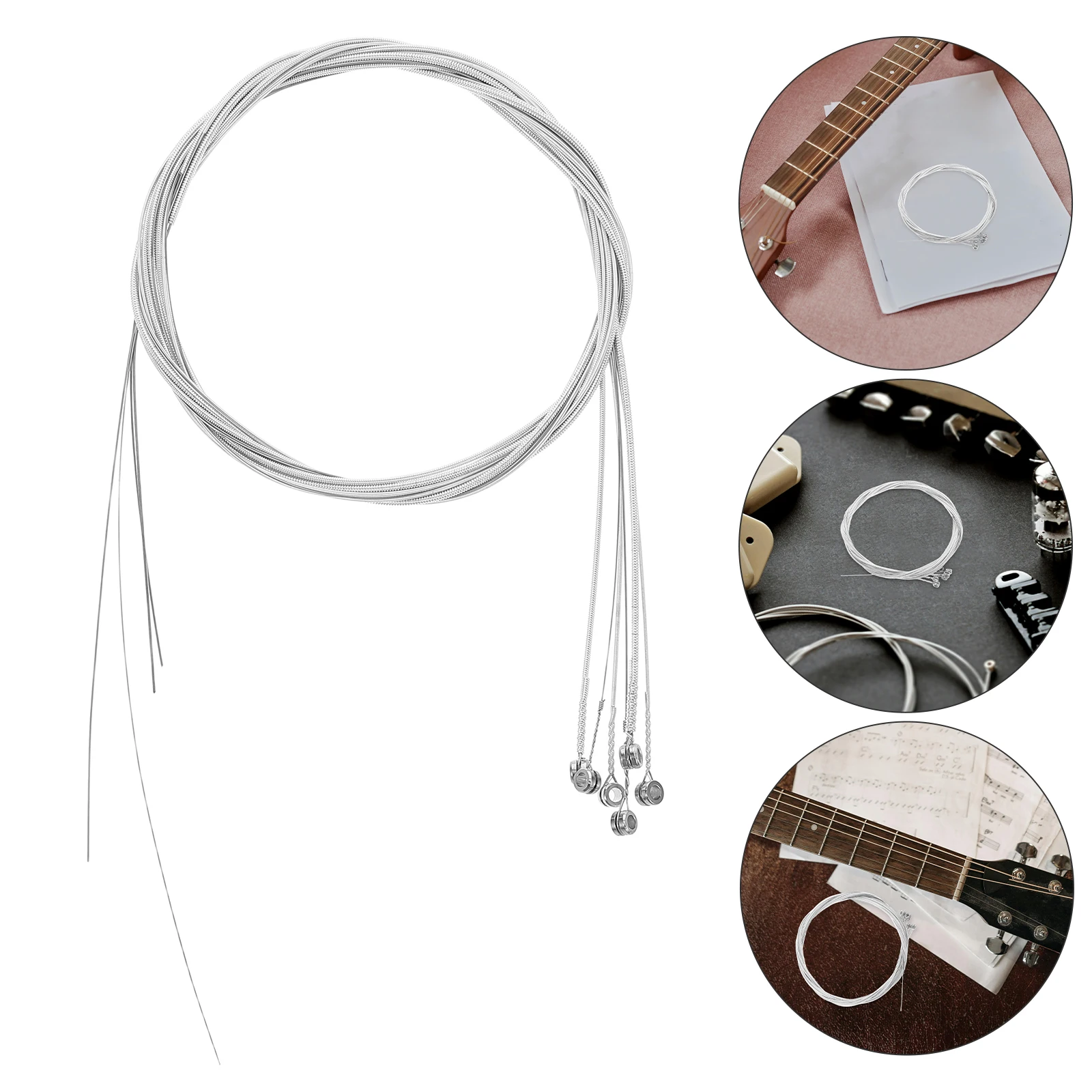 

6pcs Silver Plated Guitar Strings Acoustic Parts Anti Rust Long Lasting Durable Bass Classical Musical Instrument Accessories