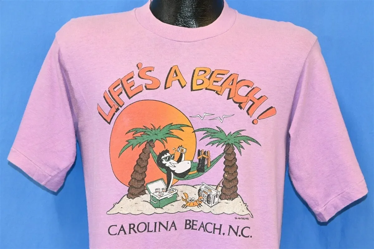 80s Life s A Beach Carolina North Sunset Bird T Shirt Medium