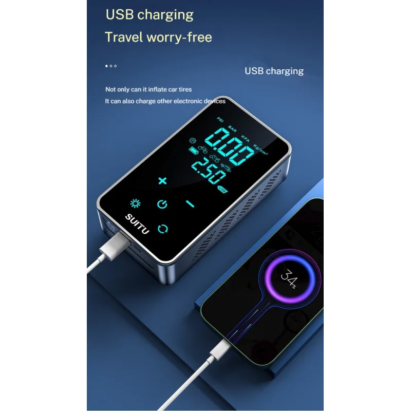 ضاغط السيارة المحمول اللاسلكي 	 حاقن الهواء شاشة ديجيتال ذكية تعمل باللمس منفاخ الإطارات للدراجات النارية دراجة الكرة