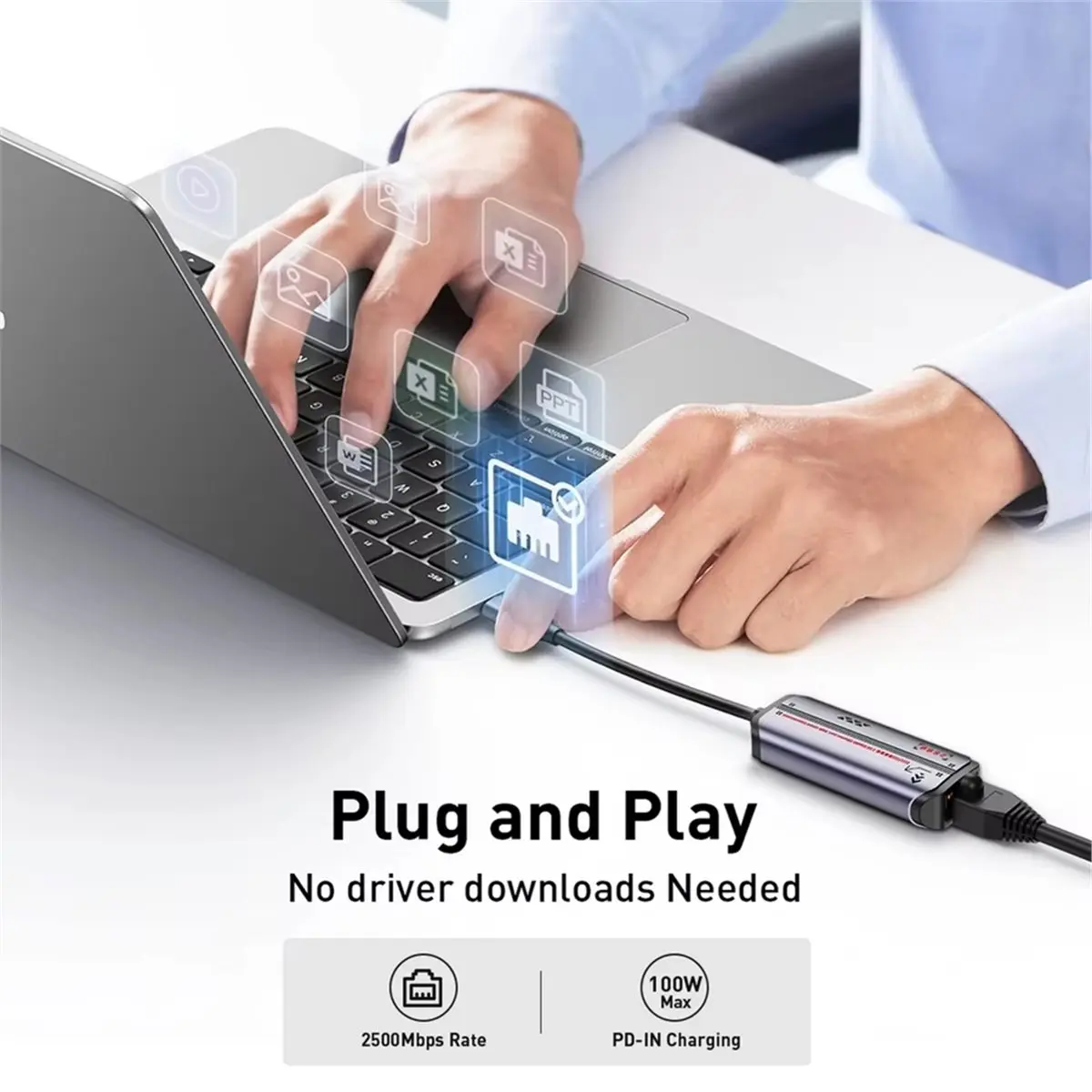 2.5G USB Ethernet Adapter with 100W PD Charging, Type-C to 2500Mbps RJ45 Network Internet Converter, for Laptop