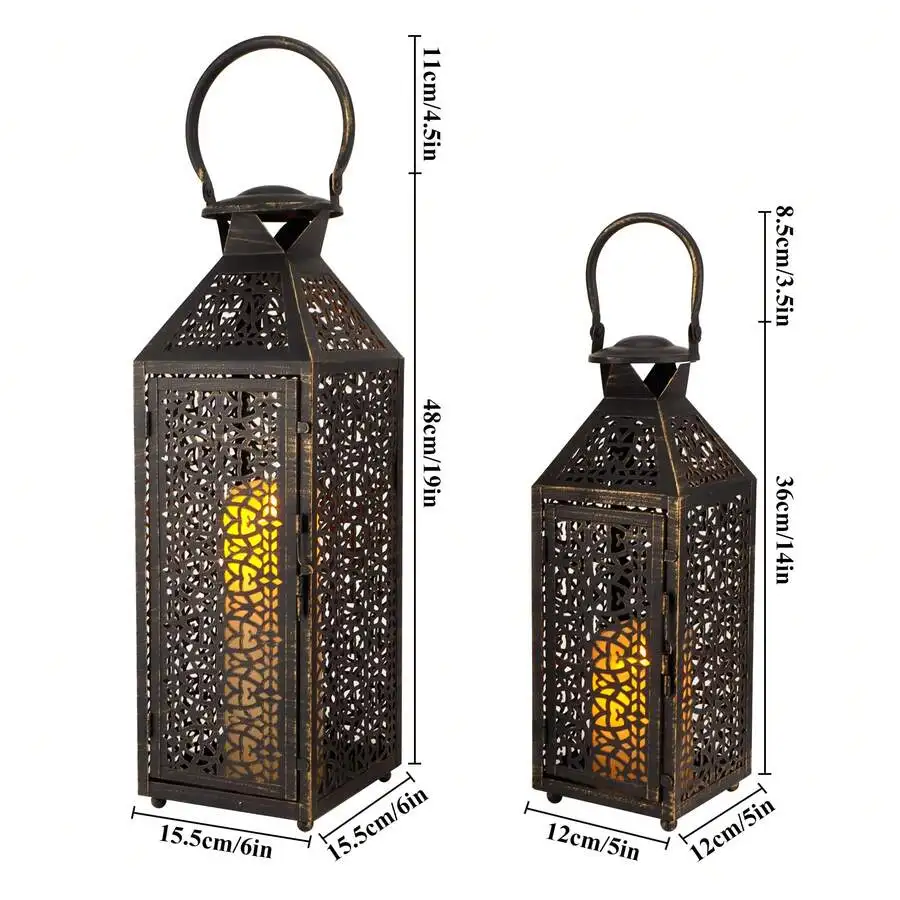 Set Of 2 Vintage Candle Lanterns Moroccan Decorative Metal Candle Holders With Hollow For Garden Porch Shelf Indoor Outdoor Part