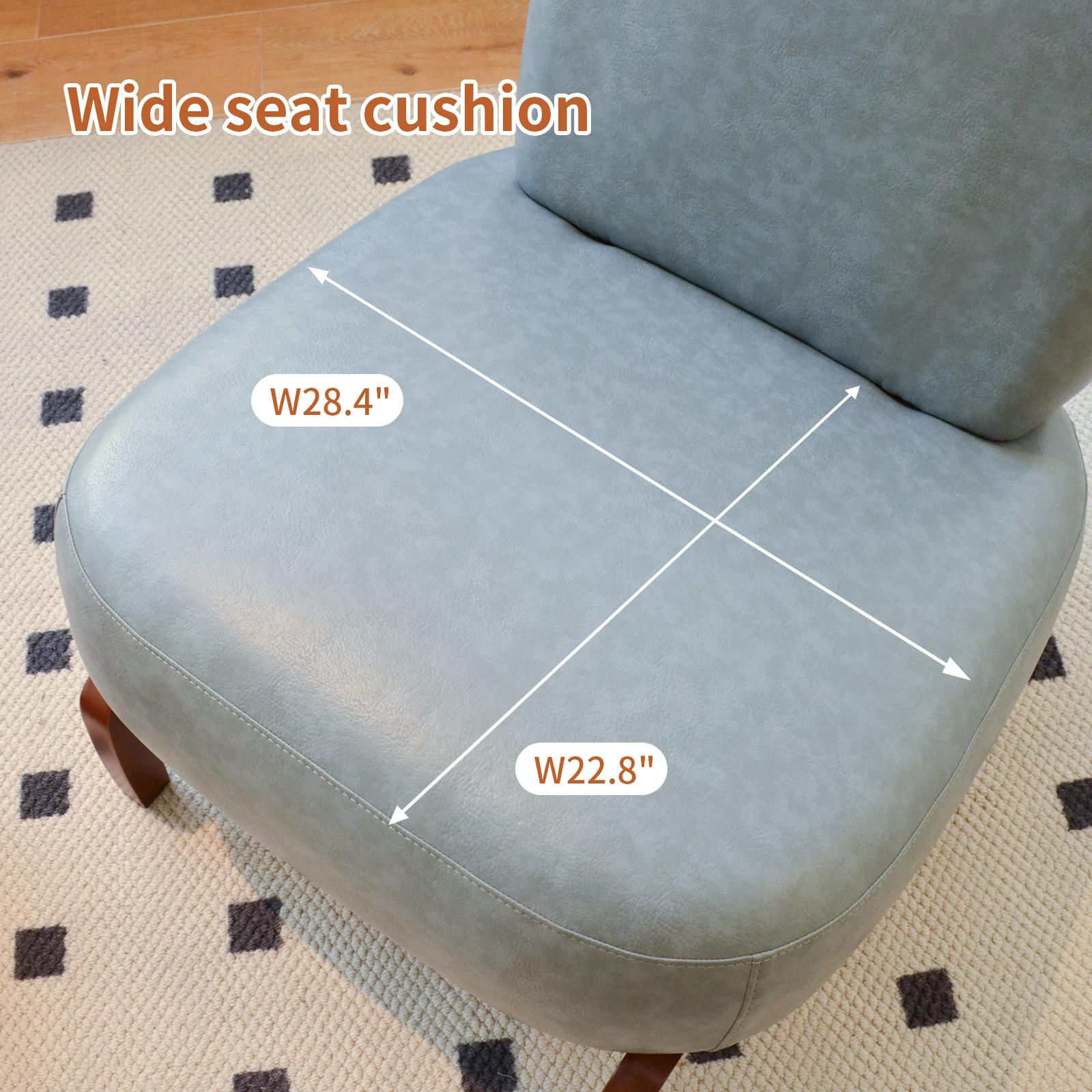 # Cute Accent Chair Solid Wood Legs Faux Leather Upholstery Soft Cushion Cozy Comfortable Armless Design For Living Room Bedroom