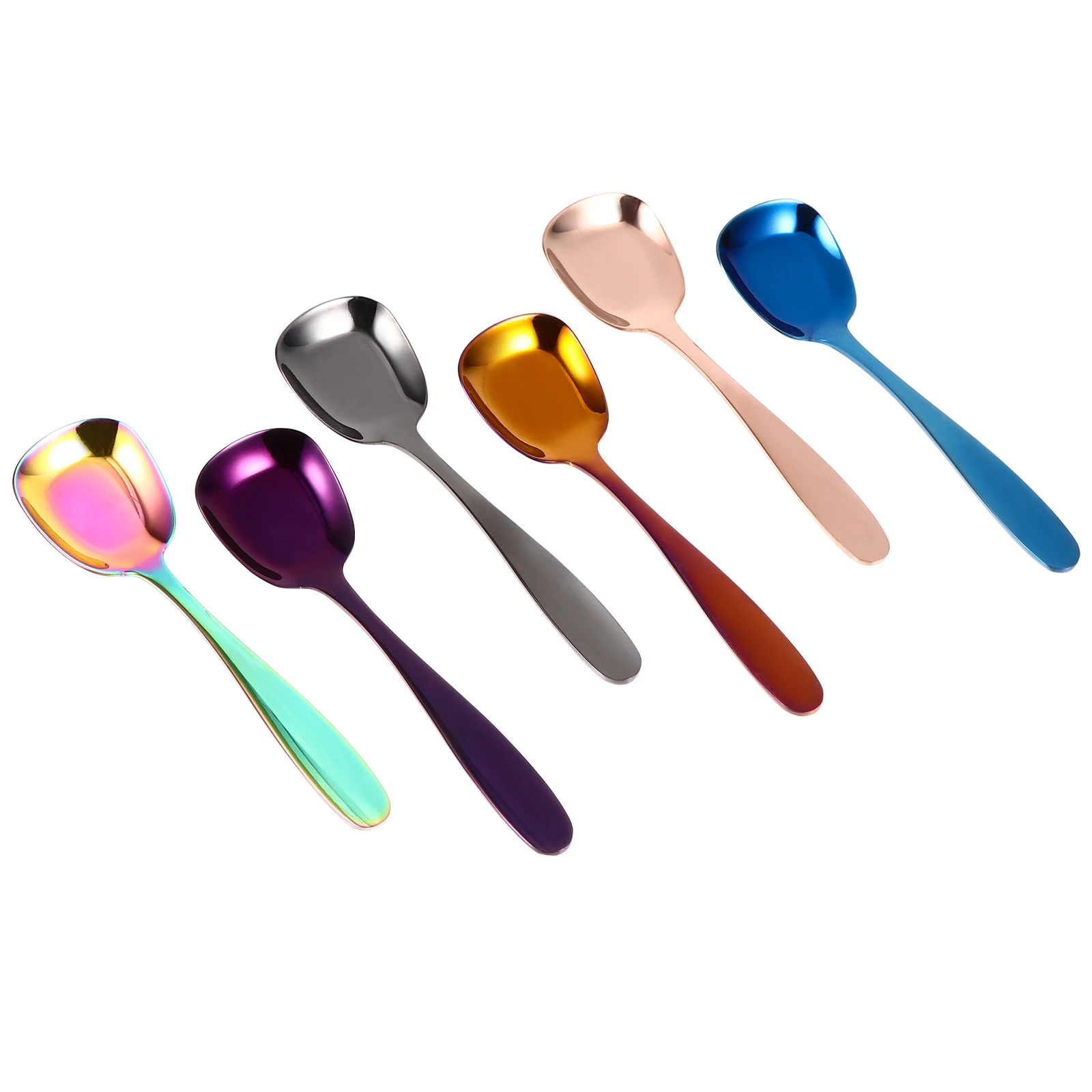 

6Pcs Stainless Steel Ice Cream Spoons Square Flat Teaspoons Kitchen Gadgets Ergonomic Handle Easy Clean Coffee Spoon