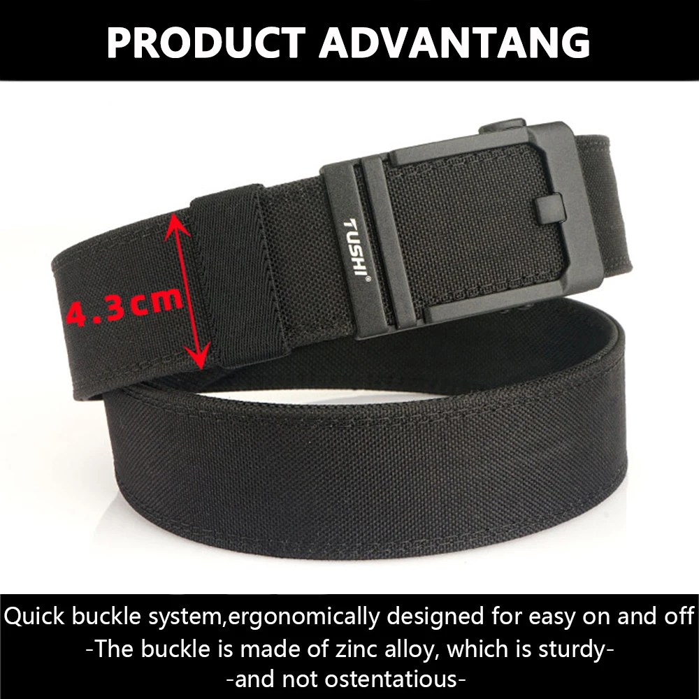 TUSHI 43mm Steifer Taktischer Gürtel für Männer Metall Automatische Schnalle Militär Polizei Duty Gürtel 1100D Nylon Gun Gürtel Casual gürtel Männlich – Detail 6