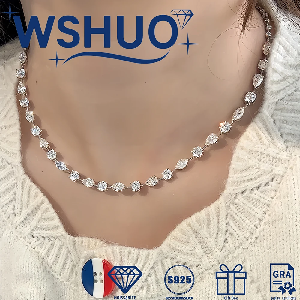 

11.45cttw Full Moissanite Tennis Necklace for Women S925 Silver Round/Pear/Marquise/Asscher Cut Diamomd Neckchain Fine Jewelry