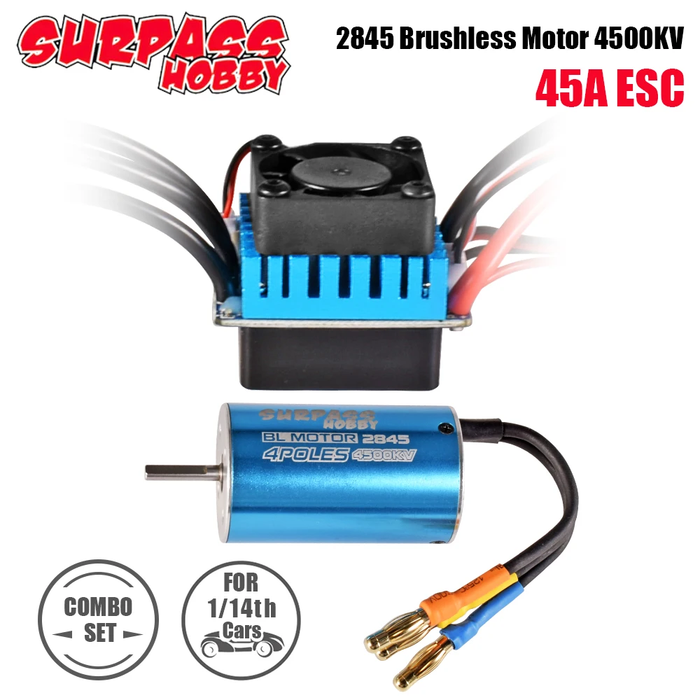 

SURPASS HOBBY 2845 Brushless Motor 4500KV 45A ESC Combo Electric Speed Controller Set for 1/14 RC Car Upgrade Parts