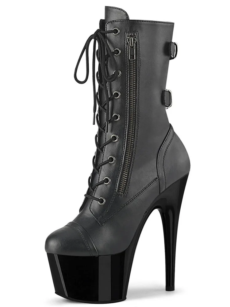 

Черные ботинки на платформе с круглым носком, 20 см, на тонком каблуке, на платформе, для танцев на пилоне, на шнуровке, на молнии, 5 дюймов, для стриптиза, для ночного клуба, женские экзотические танцовщицы-гладиаторы