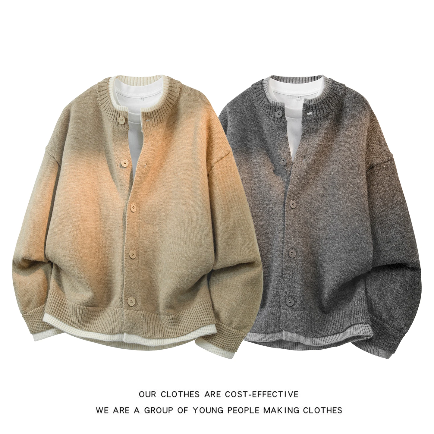 

Мужской вязаный свитер Cleanfit: повседневный кардиган на пуговицах с круглым вырезом, имитация двухслойности, весна-осень, длинный рукав, теплый, цветной