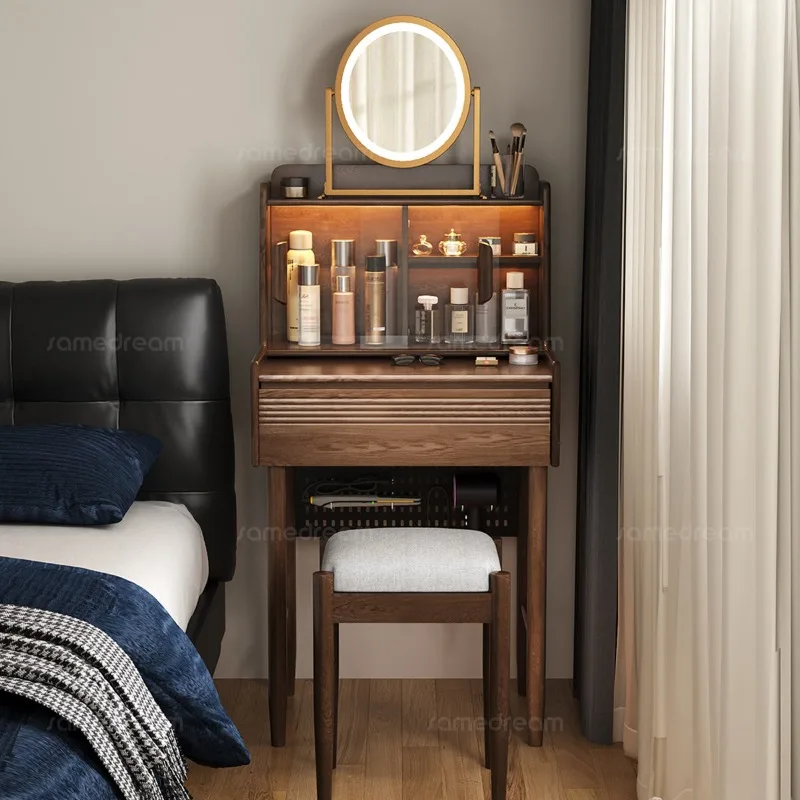 Solid wood dresser, medieval style bedroom, small makeup table does not take up space, retro makeup table