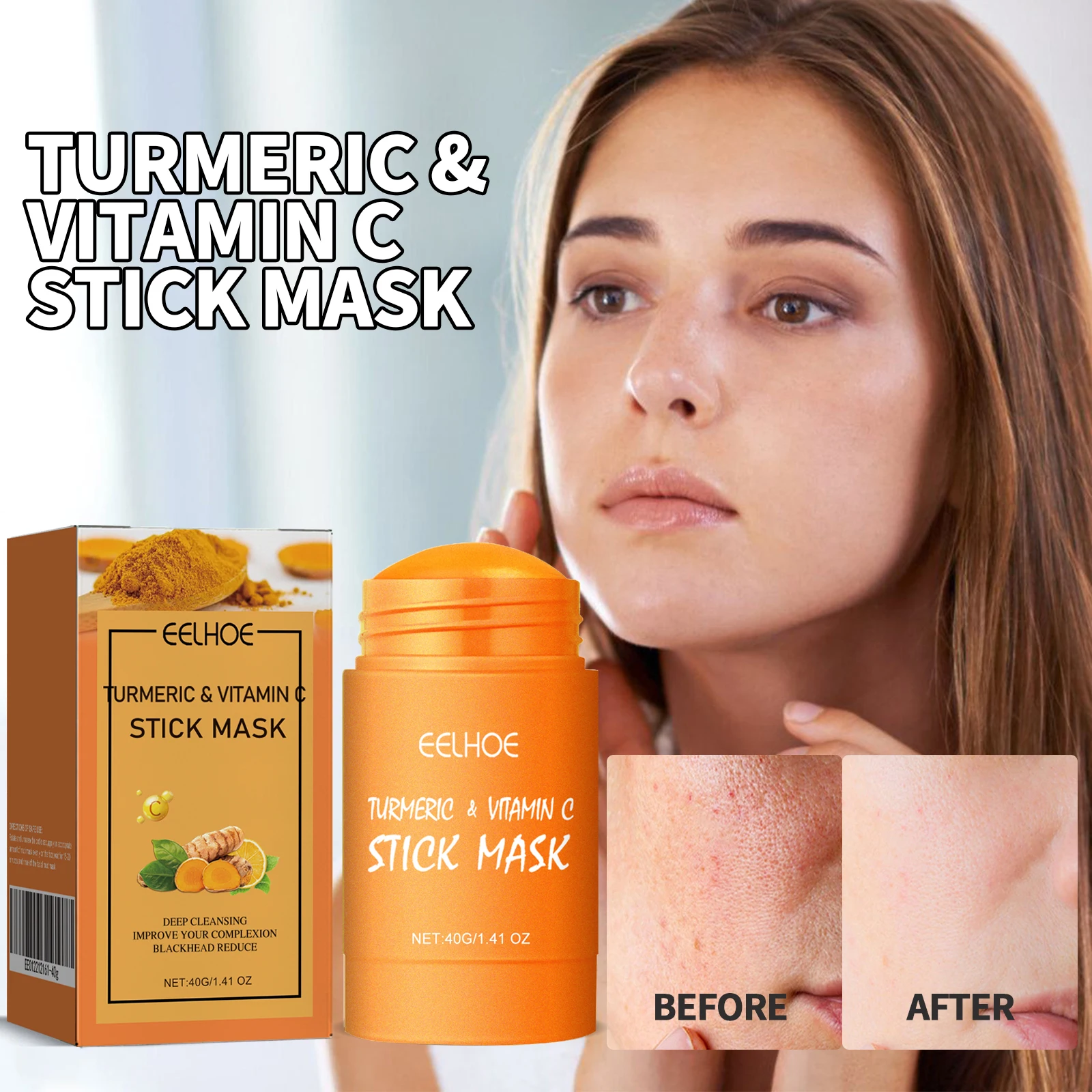 

EELHOE Turmeric Mud Mask Stick, Deep Clean Pores, Remove Melanin, Adjust Water and Oil Balance