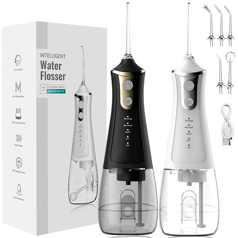 

Oral Irrigator 4 Cleaning Modes Portable Rechargeable Waterproof IPX6 Dental Water FlosserTeeth Whitening Jet Floss 300ML