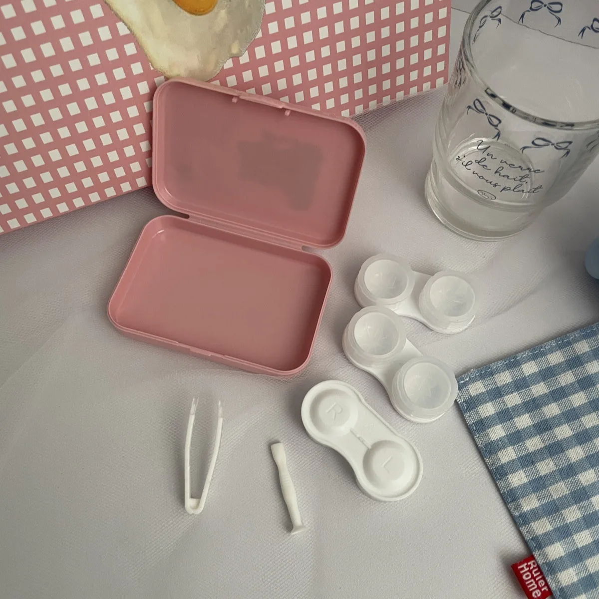 حافظة عدسات لاصقة كرتونية لطيفة محمولة AS949 صندوق تخزين العدسات اللاصقة مع ملاقط حافظة العناية بالعدسات اللاصقة المدمجة للسفر #1