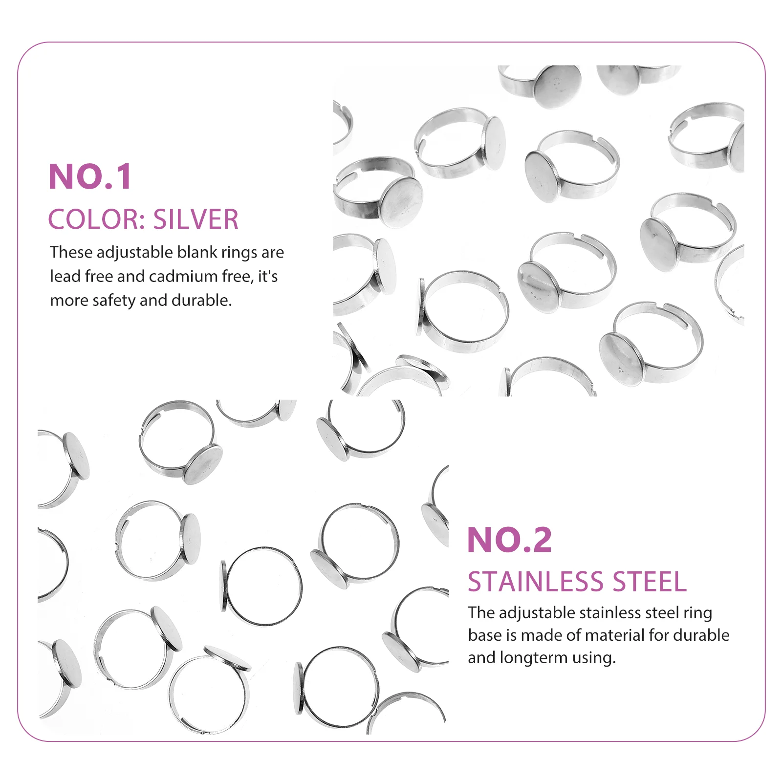 20 Pcs Silver Jewlery Key Chain Bracelet Adjustable Ring Holder Base Portable Compact Stainless Steel Bracket Child