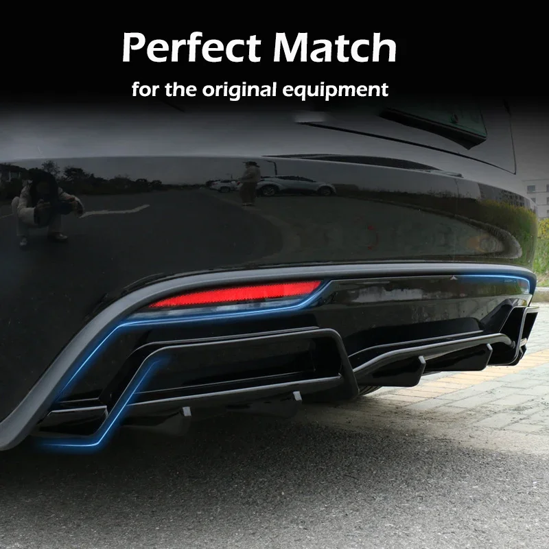 BEVO Per Tesla Modello 3 Highland Paraurti Posteriore Diffusore Lip Spoiler Refit Protector Guard ABS In fibra di Carbonio Nero Copertura Accessori