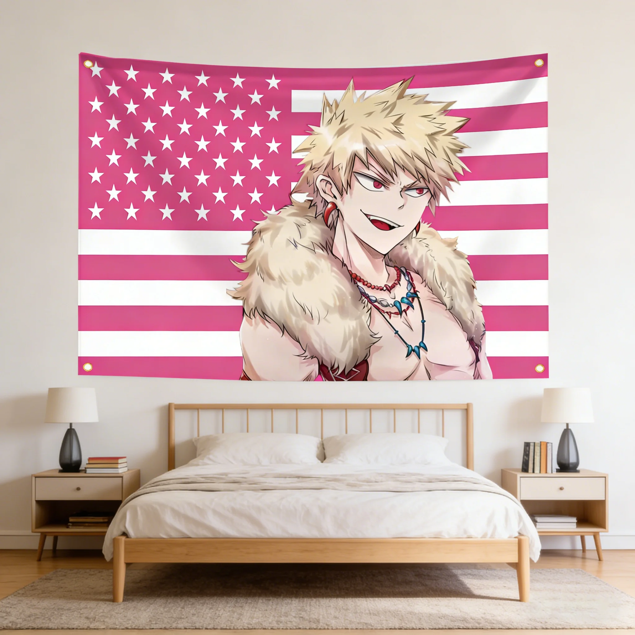 Bakugo Katsuki Lustige Flaggen-Wandteppiche, Wandkunst, persönliches Design, Y2K-Ästhetik, Raumdekoration, Wandbehang für Schlafzimmer, Heimdekoration