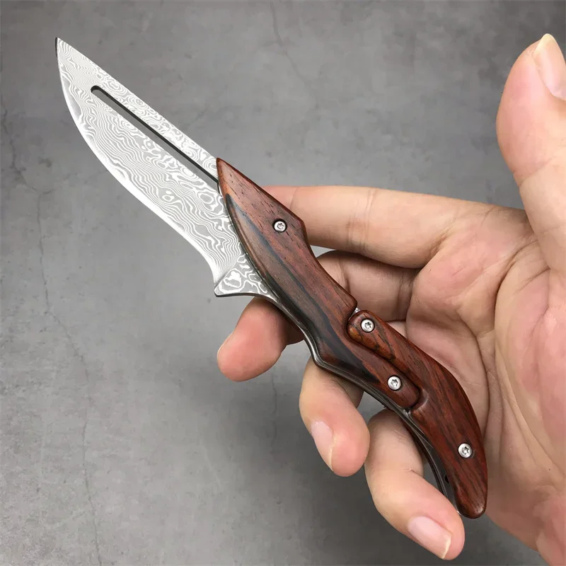 VG10 Damascus Fixed blade sandalwood handle folding knife Tactical self-defense Hunting Knife Camp Pocket survival EDC tool