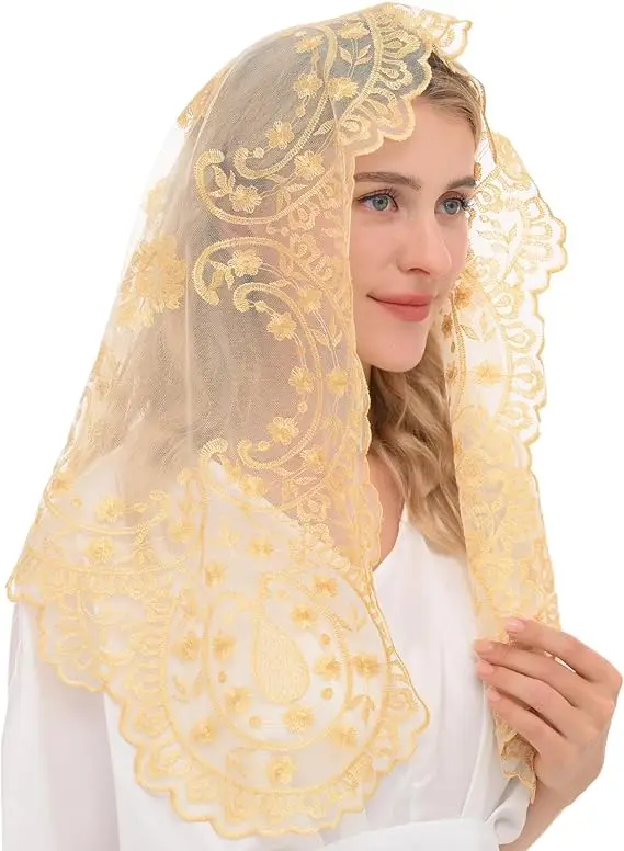 Mantilla di pizzo in stile spagnolo donna che copre la testa velo cattolico velo da chiesa