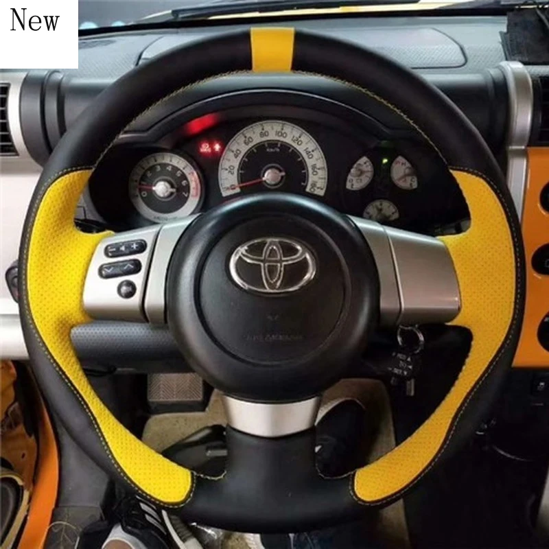 For Toyota FJ Cruiser High-quality Hand-Stitched Leather Suede Carbon Fibre Car Steering Wheel Cover Set Car Accessories