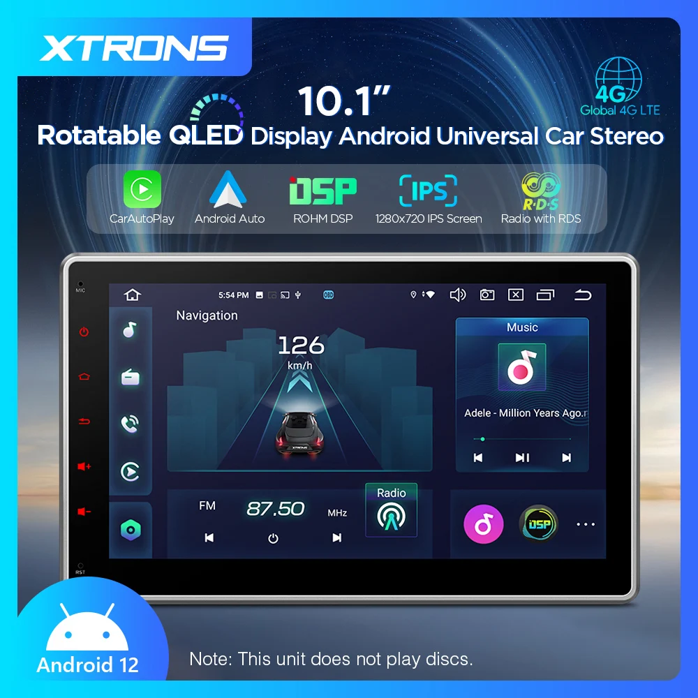 XTRONS 10.1'' Android 12 Octa-core 8+128GB Car Radio Universal Double DIN Stereo Player Built-in CarAutoPlay DSP Android Auto 4G