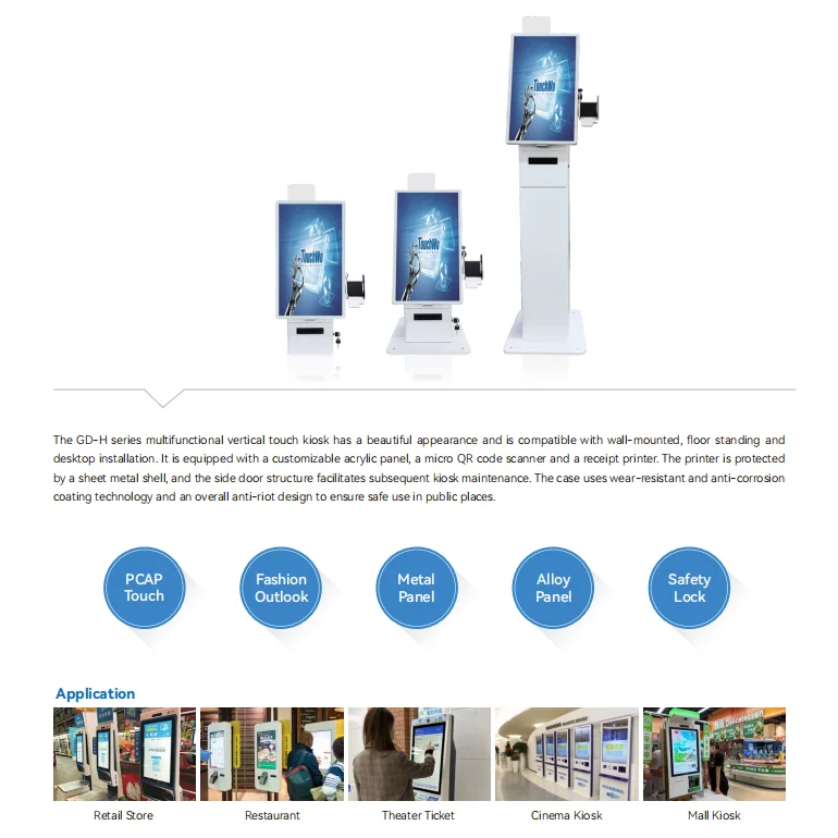 سطح المكتب 21.5 بوصة شاشة تعمل باللمس التفاعلية الكمبيوتر طابعة حرارية QR رمز الماسح الضوئي أكشاك الدفع لخدمة POS الذاتية