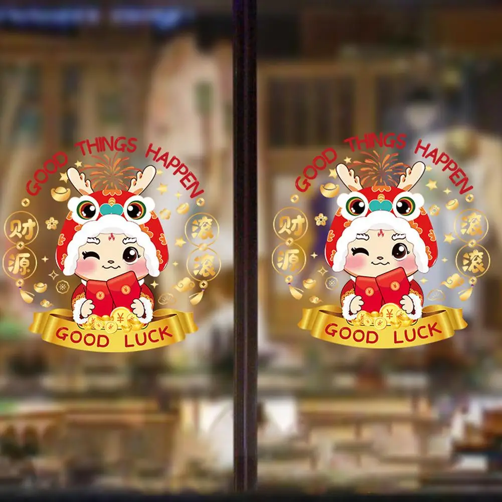 Chinese New Year Window Clings 2024 Happy New Year Spring Festival Window Stickers Wall Decals For Home Glasses Door Decora C9s5