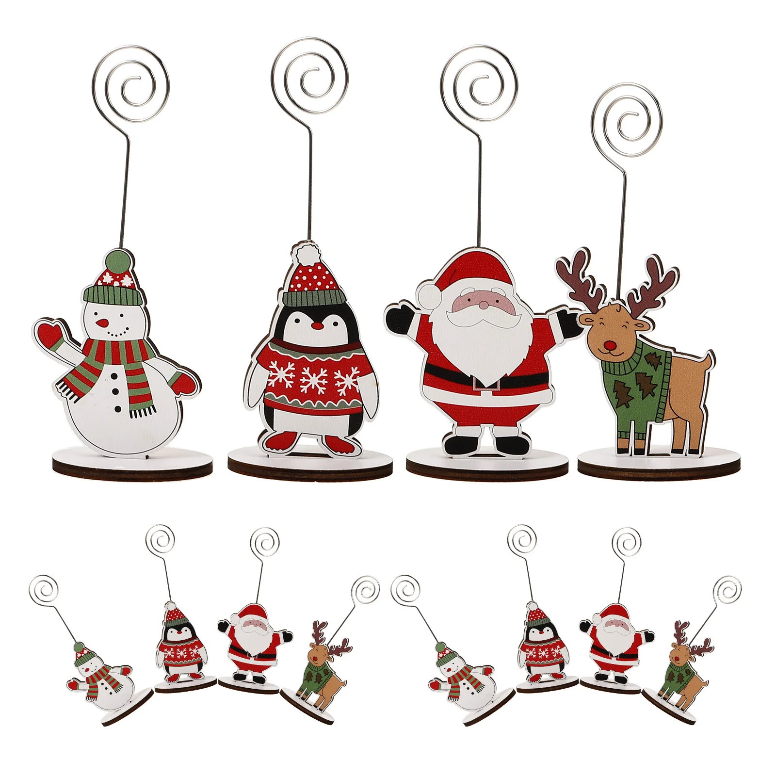 

12 Pcs Christmas Note Holder Gift Cards Clips Photo Stand Decorate Name Cartoon Bamboo Wooden Memo Elder