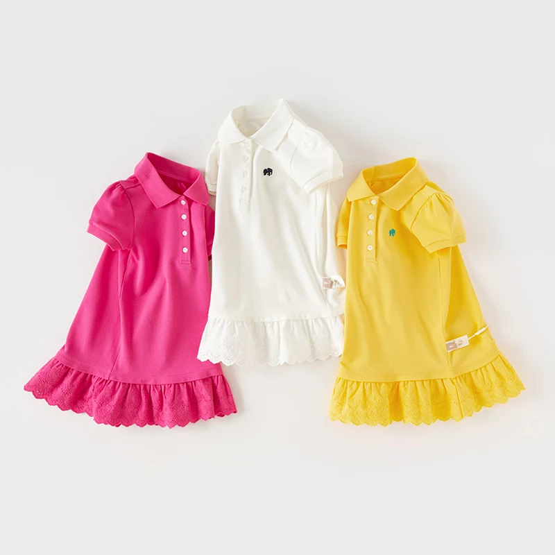 Dave Bella Polo Dress for Girls Baby Children 2024 New Summer Knit Sweet Fashion Casual Cotton Academic-Style Sport DB2240620