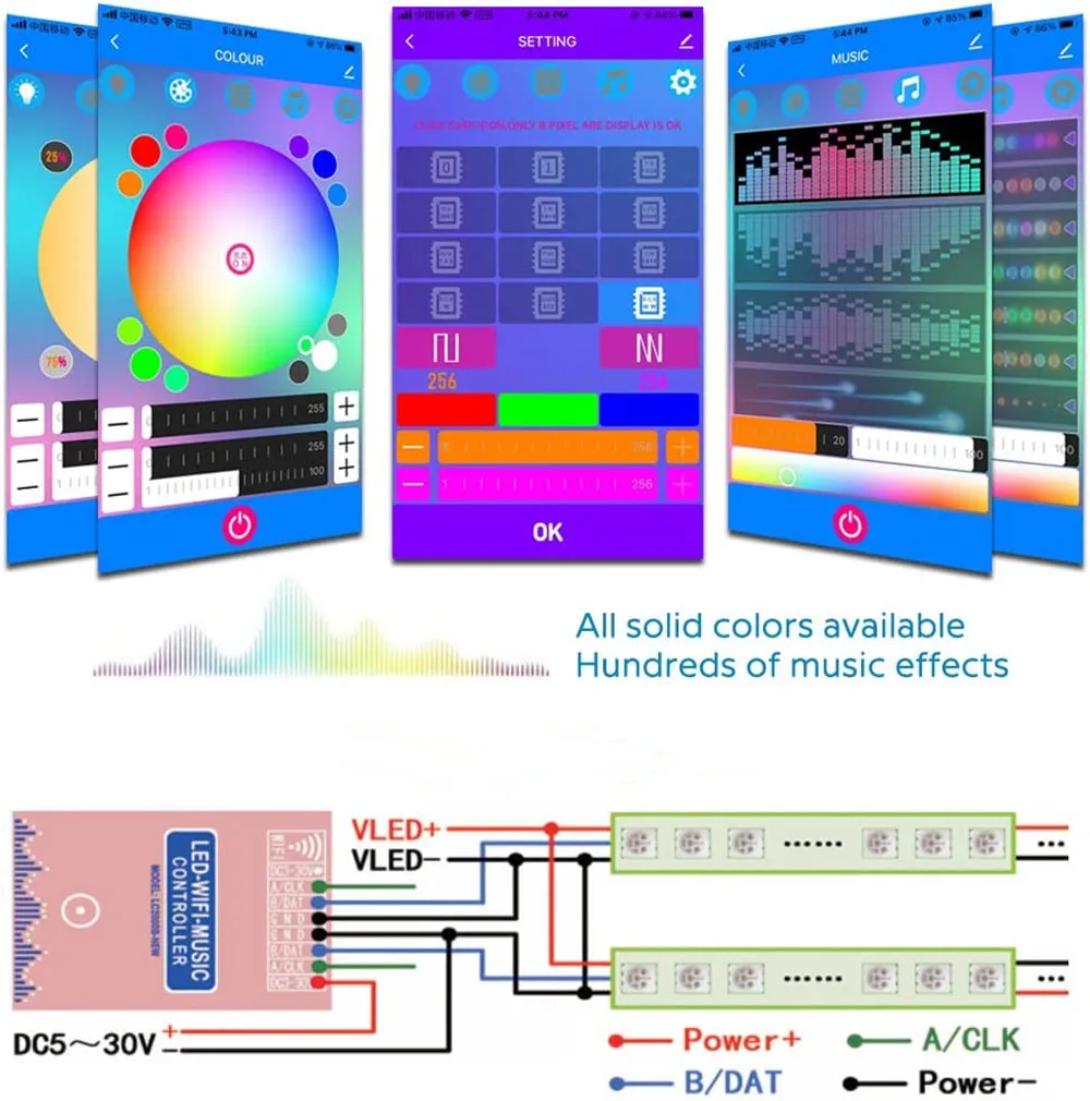 LC1000A LC2000B WIFI SPI Music Spectrum  for Digital Pixel Strip 1024-2048  LED Screen Controller with Built