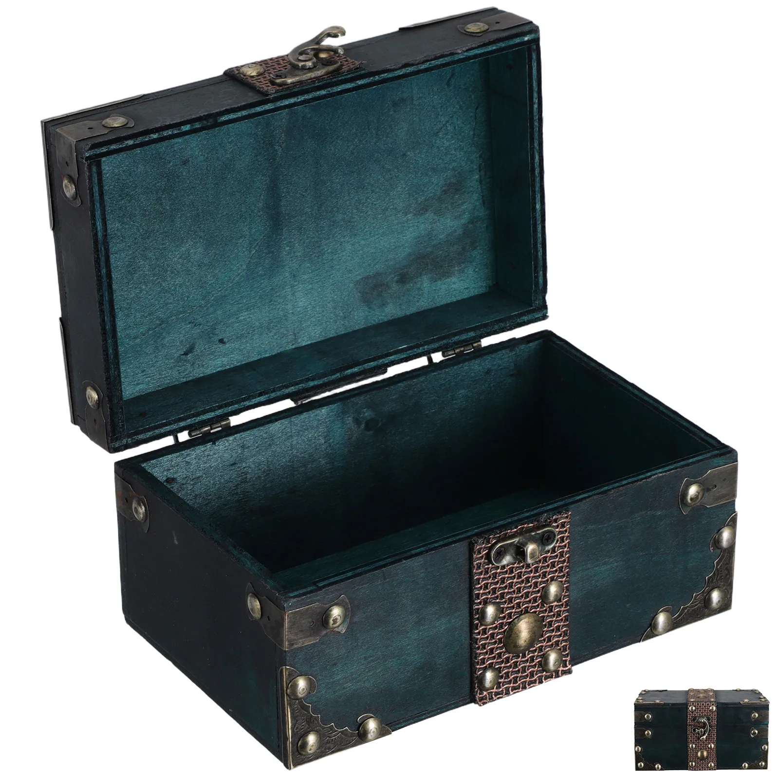 

Vintage Treasure Chest Box Dark Green Decorative Wood Jewelry Storage Box Lockable Retro Wooden Organizer Jewelry Holder Travel