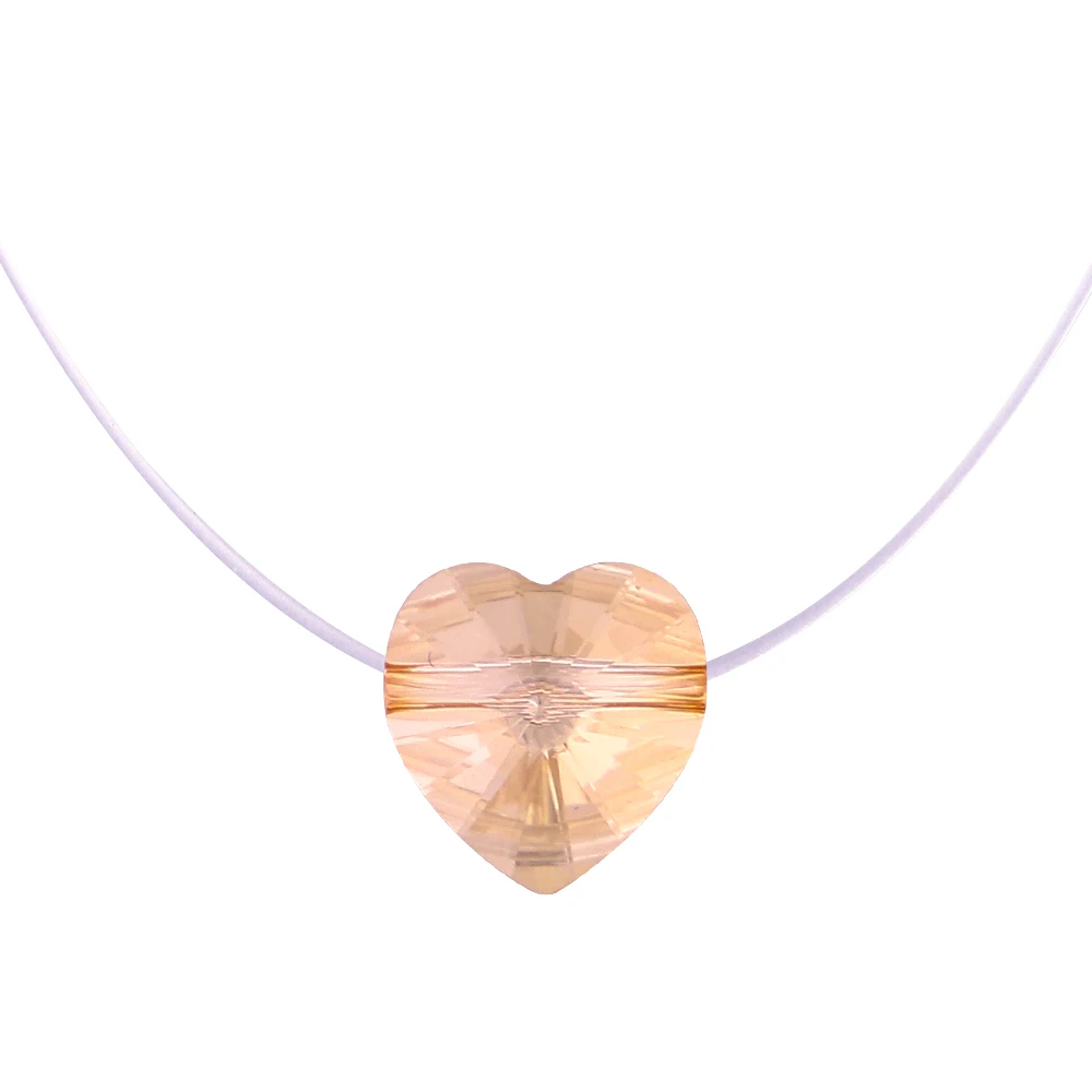 Baffin Women Invisible Line Necklace Simple Heart Crystals From Austria Pendant Choker Transparent Fishing Line Collier Femme