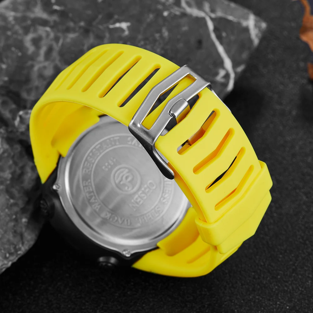 OHSEN Men Watches Electronic Led Outdoor Military Wateroof Wristwatch Yellow Silicone 5ATM Dive Stopwatch Clocks Digital Watch