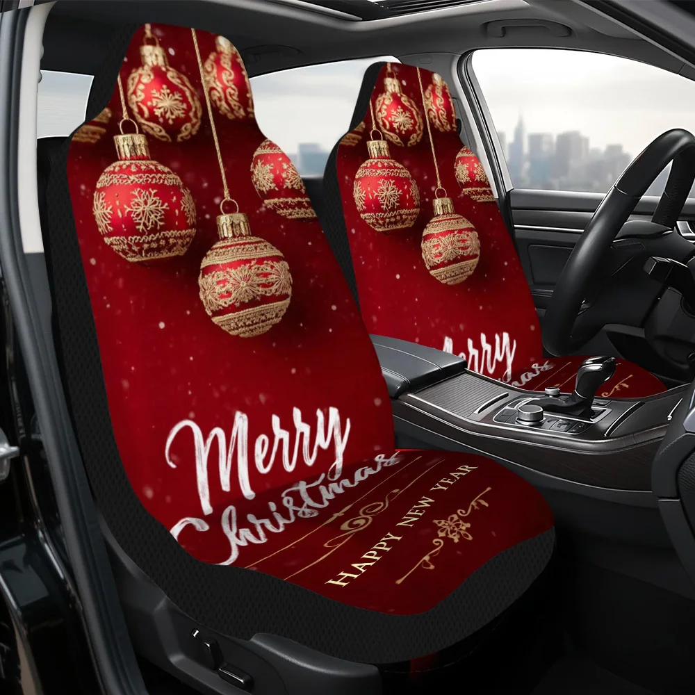 2pcs, Universal Car Seat Covers Set, Festive Holiday Ornament Season Wishes Print, With Durable And Washable Farbric, Vehicle Se