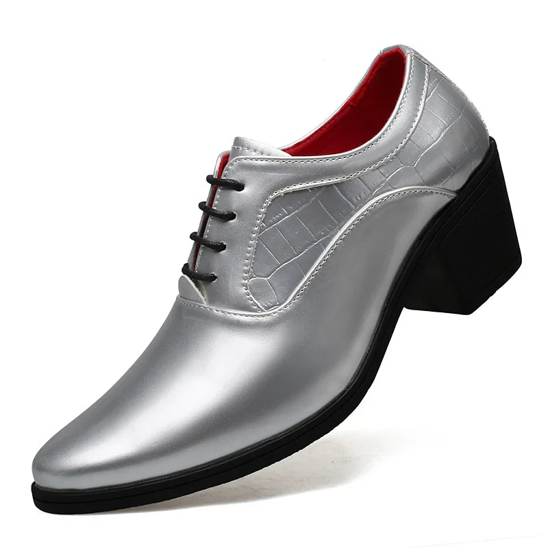 Men Dress Shoes Luxury Patent Leather Casual Leather Shoes Fashion Pointe Heightened Wedding Shoe Gold Shiny Dress Leather Shoes