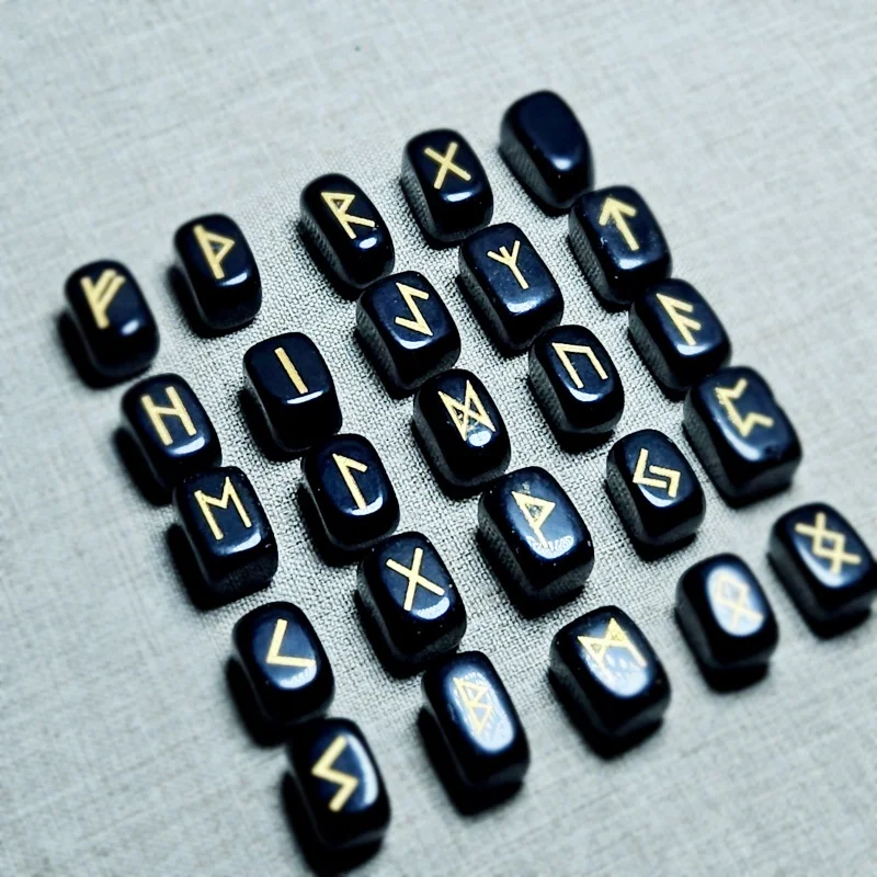 

25Pcs Natural Obsidian Crystal Runes Irregular Cuboid Rune Fortune-telling Stone Carving Reiki Healing Divination Memorial