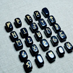 25Pcs Natural Obsidian Crystal Runes Irregular Cuboid Rune Fortune-telling Stone Carving Reiki Healing Divination Memorial