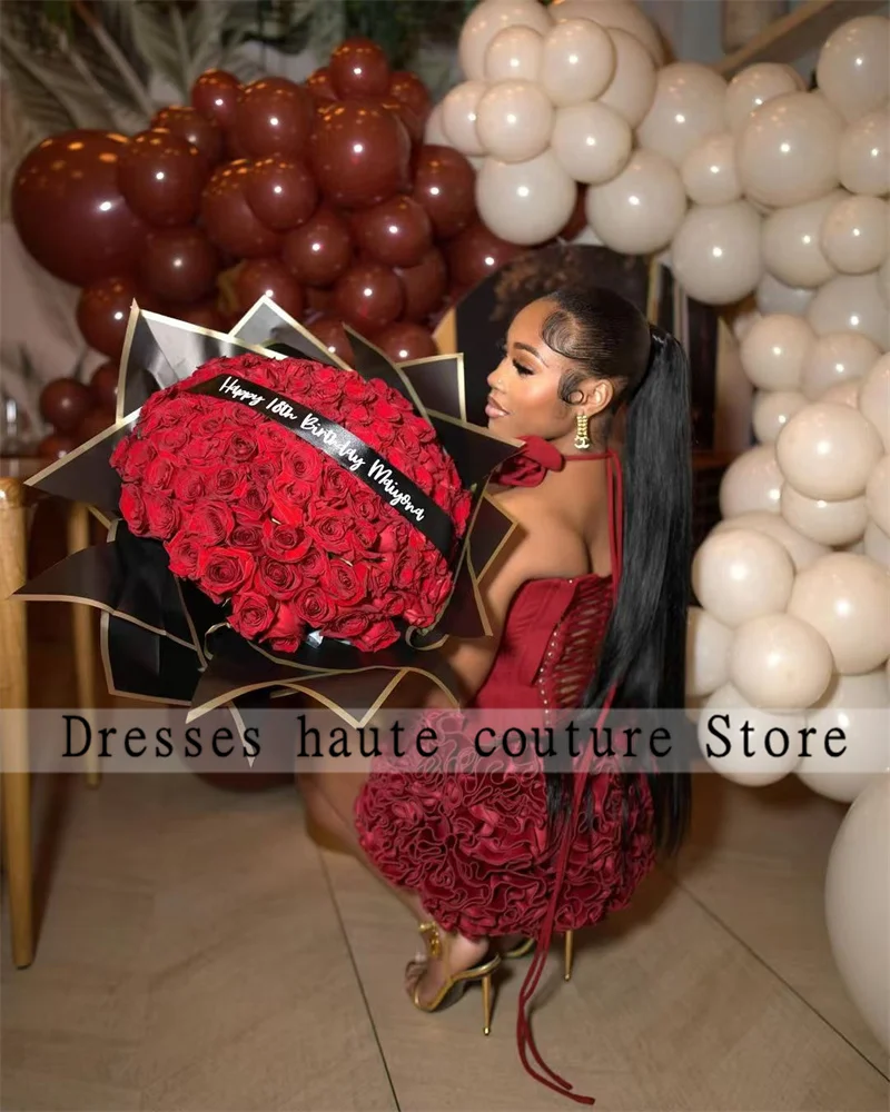 Robe de bal courte à fleurs rouges pour filles noires, élégante, Robe de fête d'anniversaire, Mini Cocktail, robes de retour personnalisées, 2025