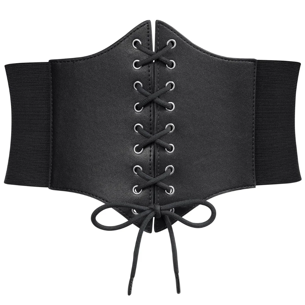 

Black Corset Waist Belt for Women, Wide Elastic Tie Waspie Belt for Dresses 4.7inch