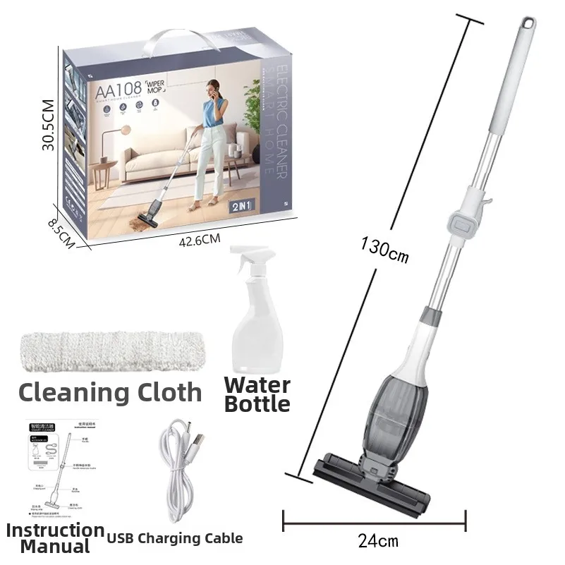 Smart Window Cleaning Robot Electric 3 in 1 Wiper Vacuum and Mop with 145cm Telescopic Handle and Silicone Scraper