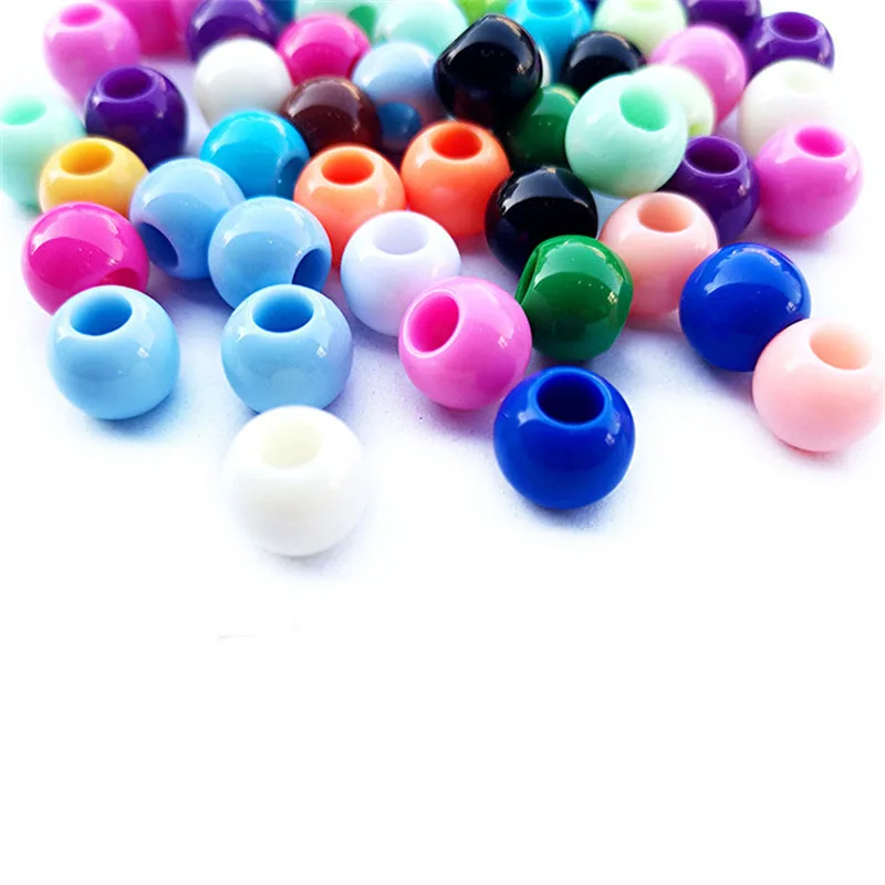 Classical Solid Colors Big Hole Pony Beads Ornament Accessories 1200pcs 8*10mm Acrylic Plastic Jewelry Bracelet Necklace Spacer