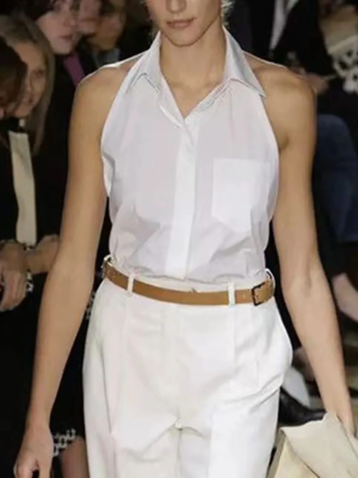 

Летний шелковый длинный белый однотонный современный утягивающий ней подвесной солнцезащитный воротник обычной длины из смеси полиэстера