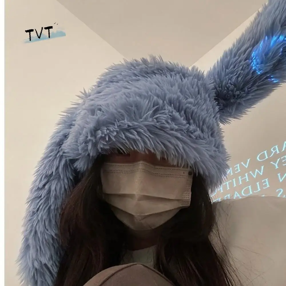

Funny Solid Color Rabbit Ears Beanies Bunny Long Ears Plush Pullover Cap Warm Coldproof Ear Protection Hat Street