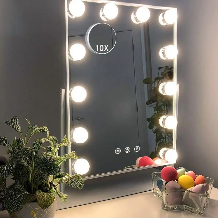 

Vanity Mirror with Lights Makeup Mirror with Lights 12 Dimmable Bulbs Hollywood Lighted Makeup Mirror Detachable 10x Magnificat